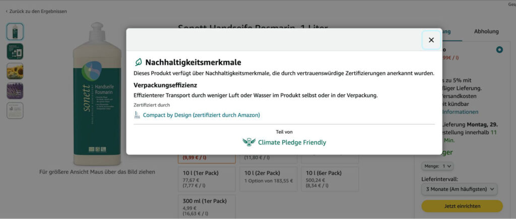 Amazon Climate Pledge Friendly Hinweis