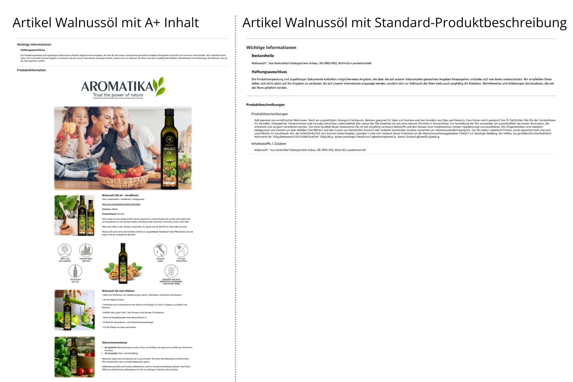 Amazon Produktbeschreibung vs. A plus Inhalt